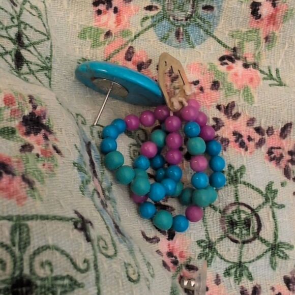 Vintage Karla Jordan Turquoise blue Howling beaded boho earrings NWT‎ - Picture 6 of 7